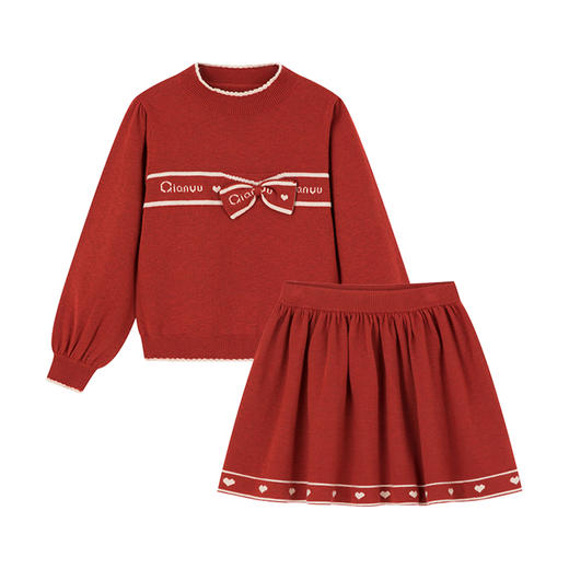 笛莎千与套装2024冬季新款女童提花半高领毛衣套装 商品图4