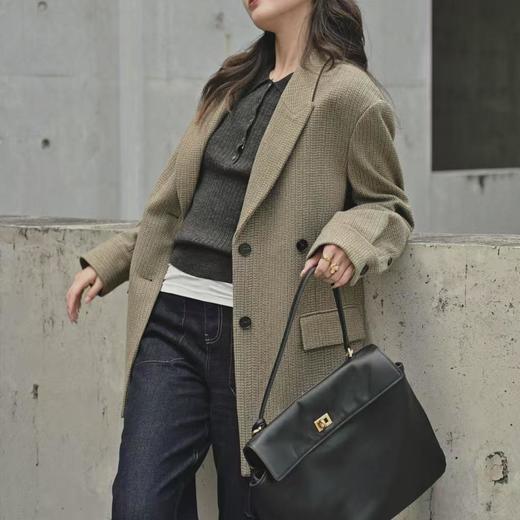 顺丰包邮41933洛诗琳经典翻驳领廓形羊毛编织外套587 商品图0