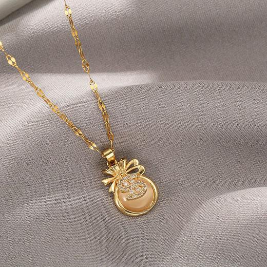 【蛇年爆款】高级微镶猫眼石钱袋项链钛钢锁骨链轻奢时尚百搭-#HZ 商品图4