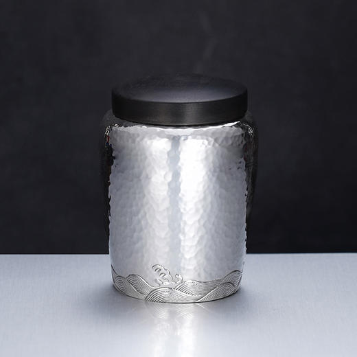 子佩集S990银【一跃而上】茶叶罐纯银【SX002】锤纹茶具原创作品 商品图1