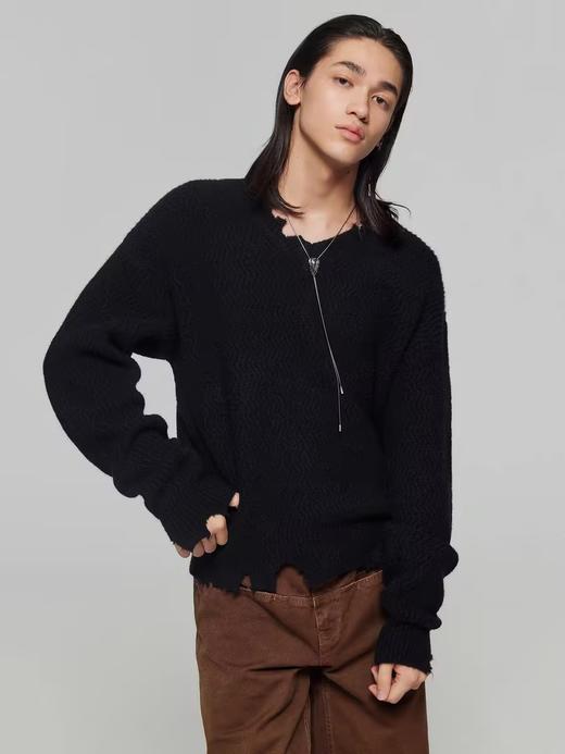 Simple Project/M23137/羊毛混纺毛边破坏肌理V领长袖毛衣 商品图2