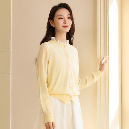 玳莎圆领长袖针织开衫女2025早春新款提花设计感外穿毛衣上衣内搭  FA33301 商品图2