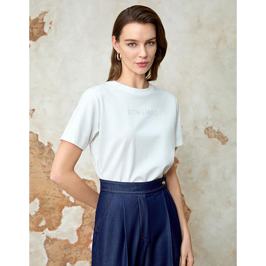 EITIE爱特爱极简印花舒适百搭通勤显瘦T恤上衣春季新款8102802 商品图5