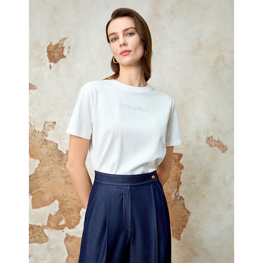 EITIE爱特爱极简印花舒适百搭通勤显瘦T恤上衣春季新款8102802 商品图3