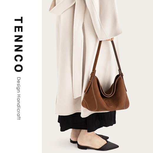 TENNCO【嘟嘟包】麂皮感头层皮腋下包复古通勤hobo包单肩斜挎女包 商品图2