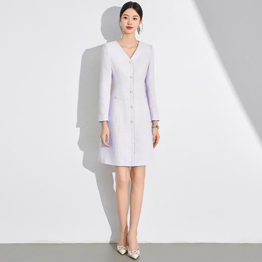 IWY/长袖连衣裙女香芋紫色显瘦通勤裙子小香风优雅名媛裙子主持人24Q611 商品图0