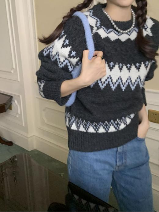 ✨冰川系费尔岛!冬日恋歌😍!【Avann费尔岛撞色提花素雅款毛衣839 】💝治愈蓝灰色自带浓浓北欧氛围!百看不腻! 商品图2