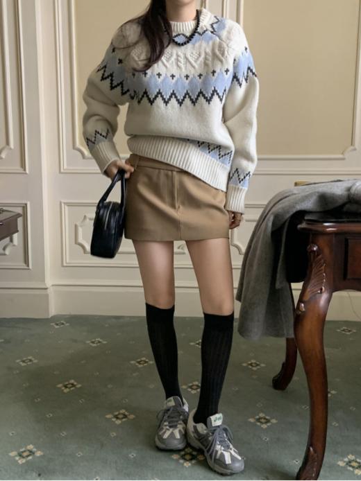 ✨冰川系费尔岛!冬日恋歌😍!【Avann费尔岛撞色提花素雅款毛衣839 】💝治愈蓝灰色自带浓浓北欧氛围!百看不腻! 商品图5