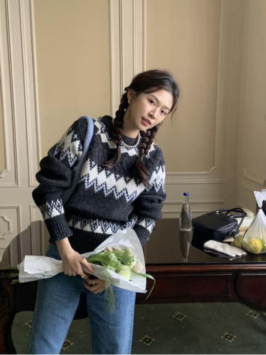 ✨冰川系费尔岛!冬日恋歌😍!【Avann费尔岛撞色提花素雅款毛衣839 】💝治愈蓝灰色自带浓浓北欧氛围!百看不腻! 商品图3