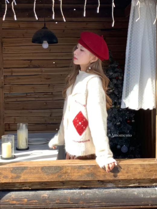 😍【Avann费尔岛欢乐假期提花系带毛衣开衫957 】：❤️穿梭芬蓝梦境，编织你的童话衣橱⛄ 1.翻领优雅露出颈部线条，😎好搭配 商品图3