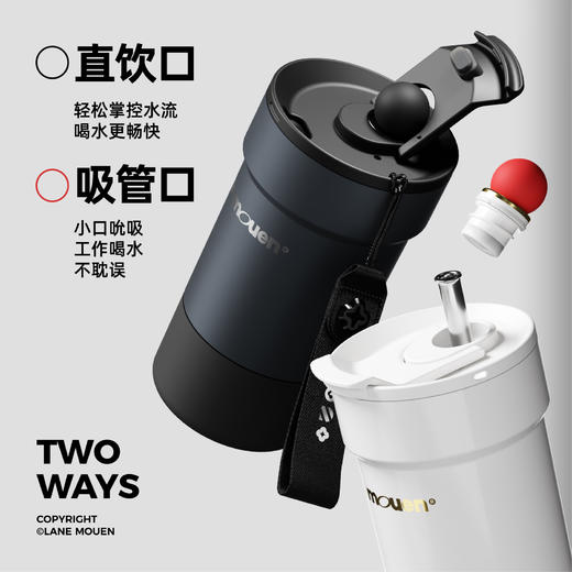 览萌316不锈钢双饮咖啡保温杯|360°密封倒置不漏，可直饮/吸管 商品图1
