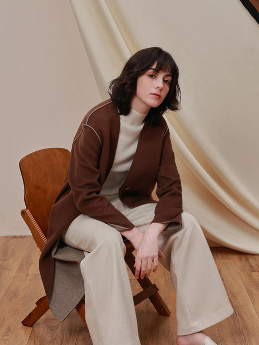 callisto咖色纯绵羊毛长款女装大衣 商品图2