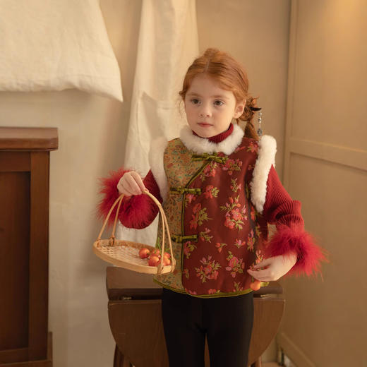 儿童拜年服背心女童，新中式国风复古拼接毛毛坎肩马甲MT-46384 商品图1