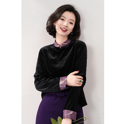 西子/【紫云间】进口丝绒拼接蚕丝袖百搭宽松休闲上衣/SYZY005 商品图0