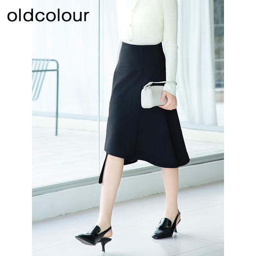 oldcolour春季新品黑色高腰时尚气质不规则百搭半身裙女Q120615A1 商品图3