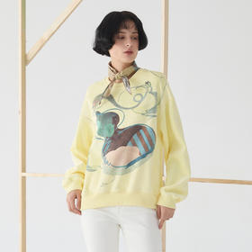 谜底丝绒感卫衣长袖女2025春新品原创印花圆领百搭上衣251MV0055