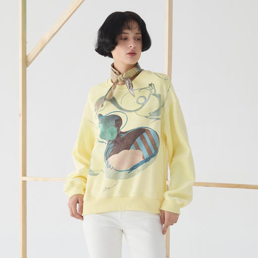 谜底丝绒感卫衣长袖女2025春新品原创印花圆领百搭上衣251MV0055 商品图0