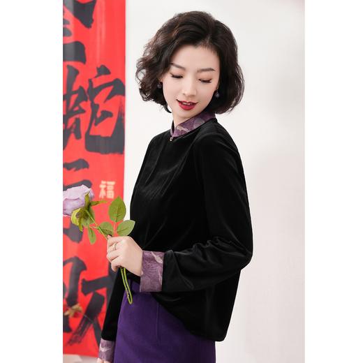 西子/【紫云间】进口丝绒拼接蚕丝袖百搭宽松休闲上衣/SYZY005 商品图1