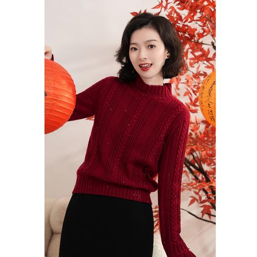 西子/【织梦】立体绞花镂空感花边领针织毛衣/MSBH880 商品图5