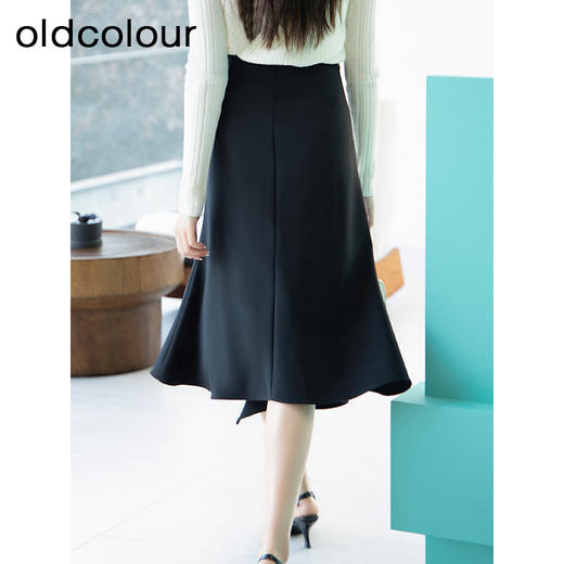 oldcolour春季新品黑色高腰时尚气质不规则百搭半身裙女Q120615A1 商品图4