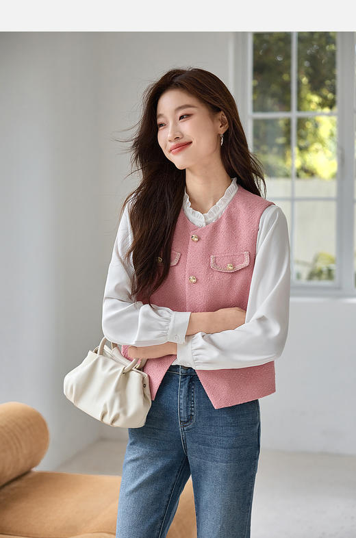 【年货节】熙世界小香风无袖马甲外套短款气质粗花呢马夹背心2025春装新款 商品图5