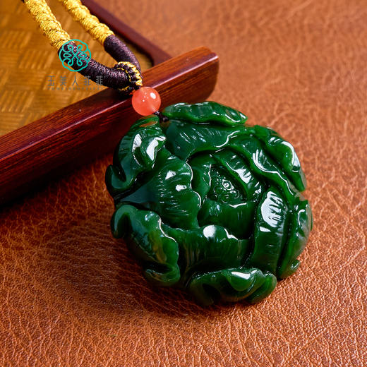 和田玉吊坠-碧玉牡丹花吊坠约50mm 商品图0