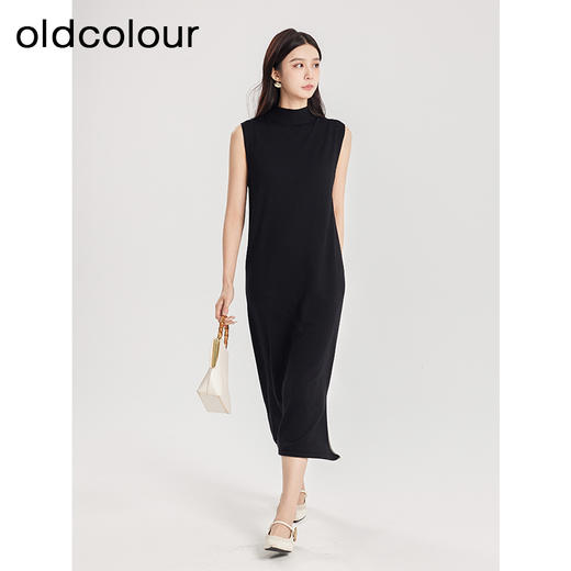 oldcolour春季新款黑色简约高级宽松半高领针织连衣裙女Q110513A1 商品图2