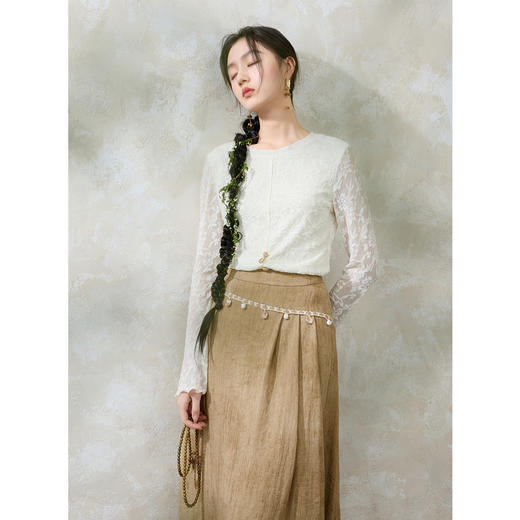 三彩【泽兰幽香】2025春季新款新中式高腰半身裙A字禅意长裙C 商品图3