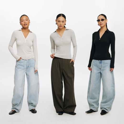 oneup苎麻V领翻领修身长袖Polo 商品图4