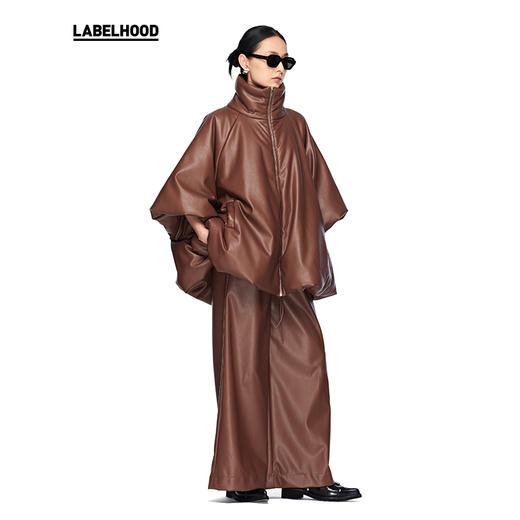 【RUOHAN】蕾虎设计感时尚休闲简约仿皮质抽绳直筒阔腿裤 商品图2