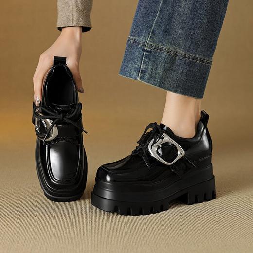 【预售5天】真皮厚底增高小皮鞋女新款爆款复古乐福鞋英伦风系带皮带扣女单鞋MQE&G144-1 商品图2