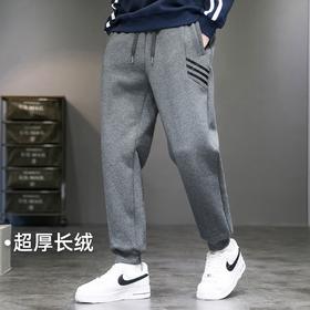 秋冬新款加绒加厚百搭时尚男式休闲裤保暖户外运动束脚长裤