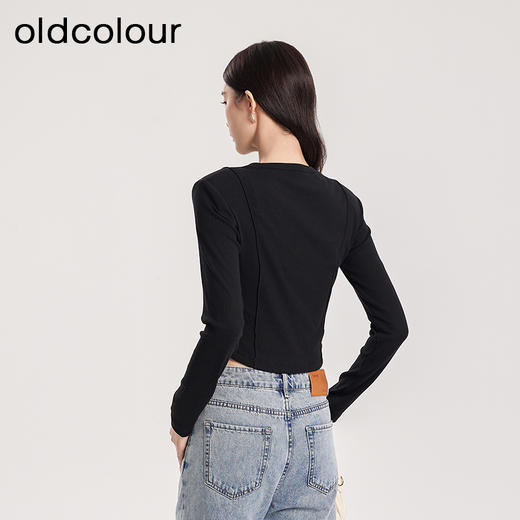 oldcolour春季新款纯色圆领简约休闲百搭短款长袖T恤女Q110203A1 商品图4