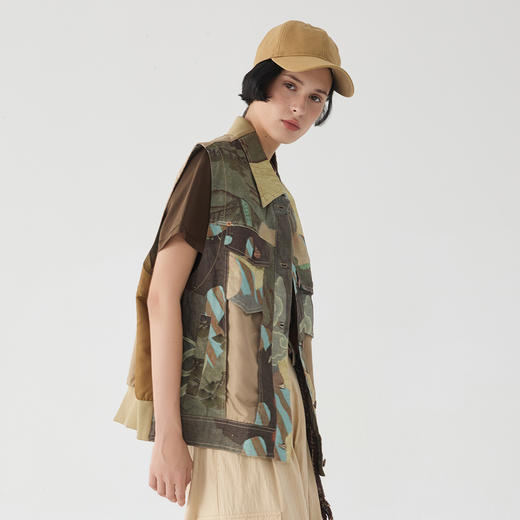 谜底花色马甲女2025春新品复古风主题印花挺阔马夹外套251MM0103 商品图1