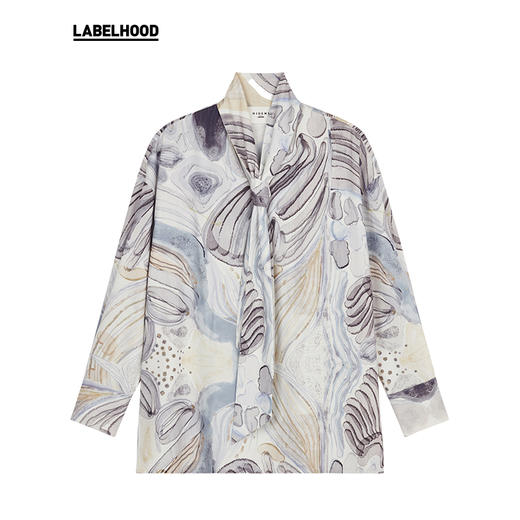 【HIDEMI×LABELHOOD】蕾虎联名印花丝巾衬衫上衣女 商品图3
