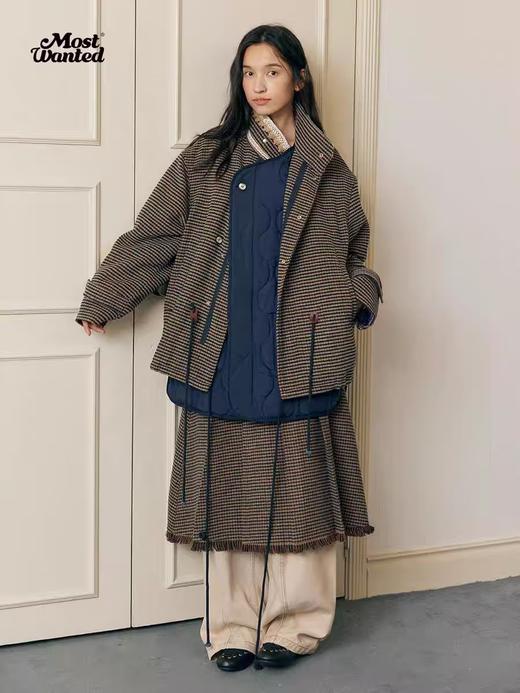 mostwantedlab彩虹/M2434179/撞色腰头千鸟格百褶半身裙 商品图1