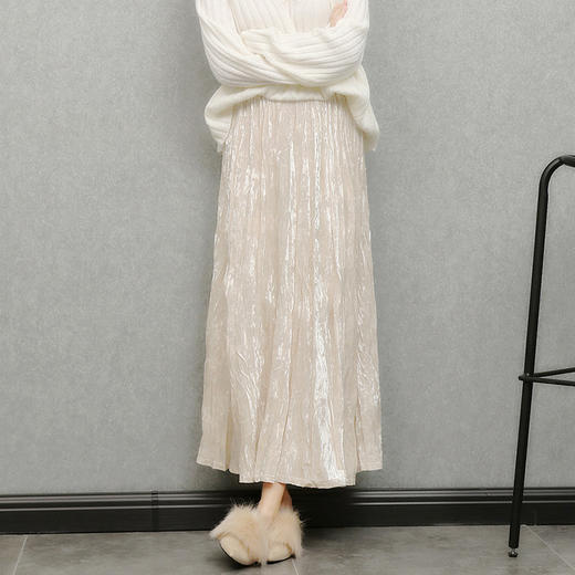 馥迦温柔优雅褶皱丝绒半身裙 商品图1