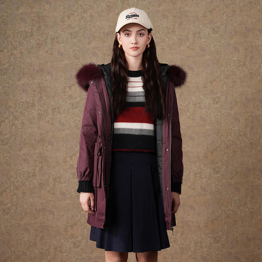 【两色可选】乔万尼秋冬新款连帽可收腰防风抗寒保暖狐毛派克羽绒服ES4T423 商品图3