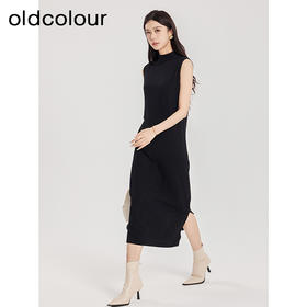 oldcolour春季新款黑色简约高级宽松半高领针织连衣裙女Q110513A1