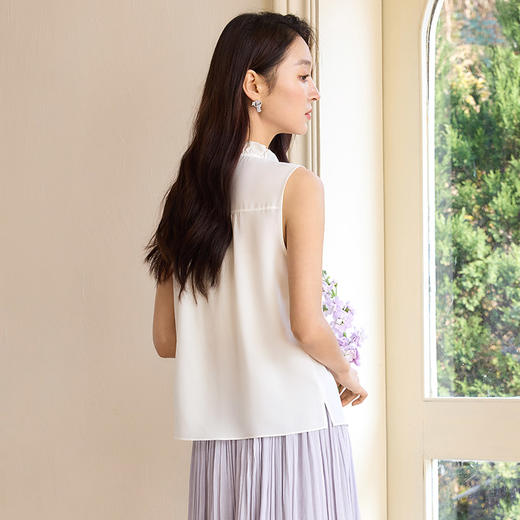 玳莎木耳边领真丝无袖衬衫女2025春季新款100%桑蚕丝白色内搭上衣  FA31002 商品图2