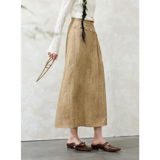 三彩【泽兰幽香】2025春季新款新中式高腰半身裙A字禅意长裙C 商品图2