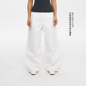 oneup全棉斜纹系带阔腿休闲长裤