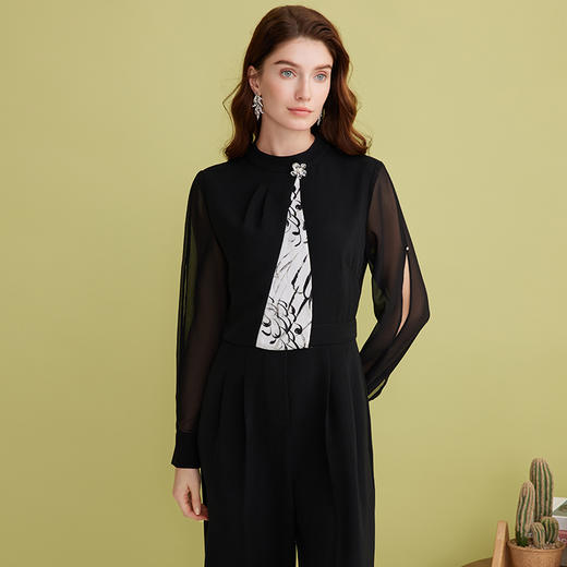 EITIE爱特爱时尚设计感印花立领气质高腰连体裤2025春季新款A2512503 商品图3