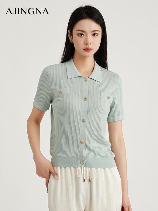 【商场同款】阿菁娜夏季新款POLO领短袖针织衫A29C301016 商品图5