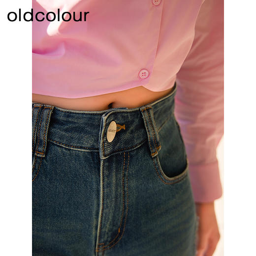 oldcolour春季新款纯色简约休闲设计感短款长袖衬衫女Q120110A1 商品图3