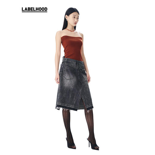 【对倒×LABELHOOD】联名款简约A字裙黑色牛仔半裙 商品图4
