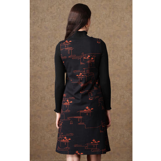 乔万尼秋冬新款羊毛呢提花面料拼接立领设计感国风气质显瘦连衣裙ES4E305 商品图4