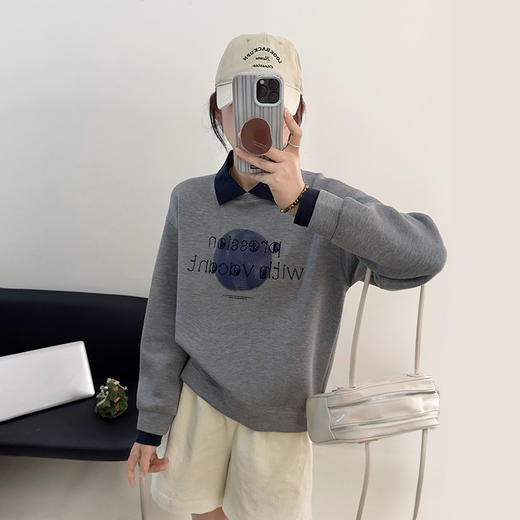 领撞色绣字母亮片珠地空气层卫衣 9621020006 商品图0