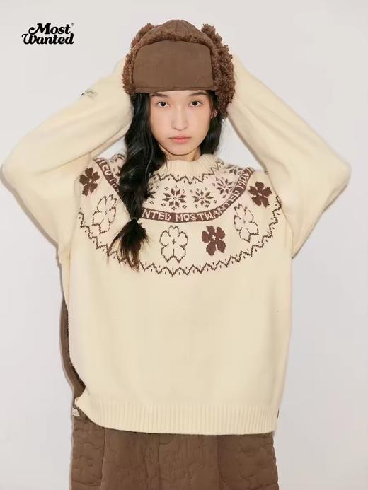 mostwantedlab彩虹/M2434183/小花绗棉针织拼接圆领毛衣 商品图1