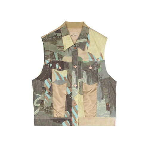 谜底花色马甲女2025春新品复古风主题印花挺阔马夹外套251MM0103 商品图4